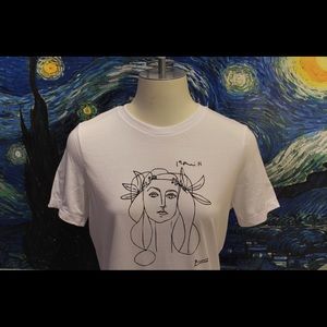 Brand new white t shirt with artsy Picasso sketch!